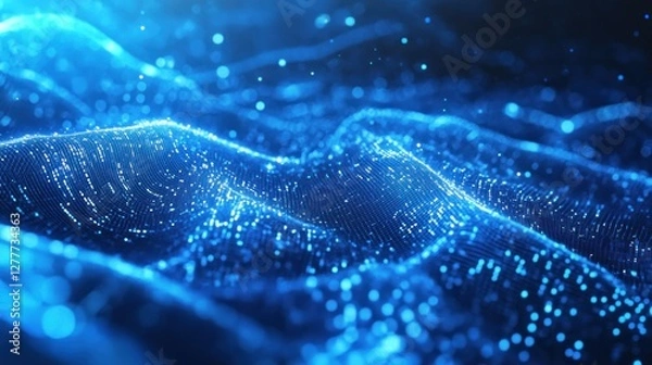 Fototapeta Abstract blue digital wave background, technology concept