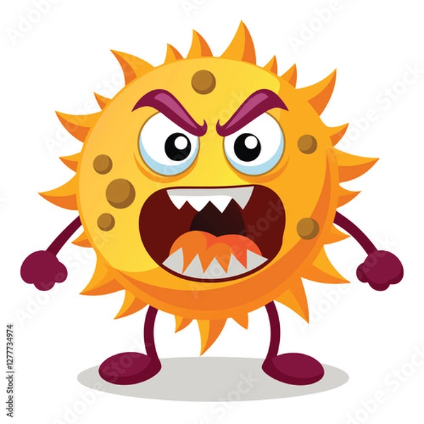 Fototapeta Angry and shaggy virus, cartoon character vector design on white background