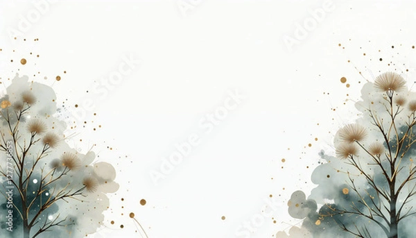 Fototapeta watercolor splashes of tree branch border frame