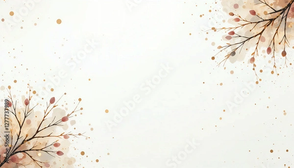 Fototapeta watercolor splashes of tree branch border frame