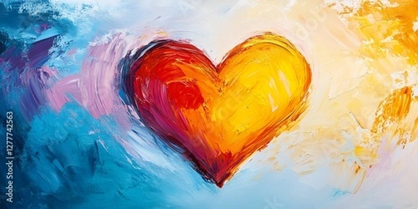 Fototapeta A heart painted with vibrant colors on an isolated background, symbolizing the warmth and intensity 