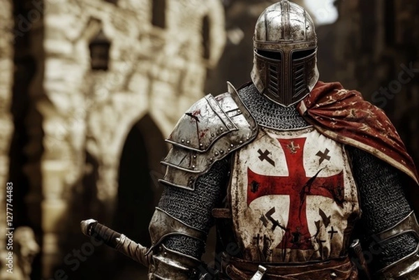 Obraz A fascinating blend of history and fantasy featuring a Templar knight in full gear.
