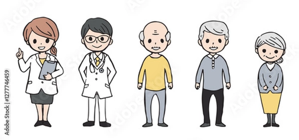 Obraz 医師と高齢者の全身イラストのセット