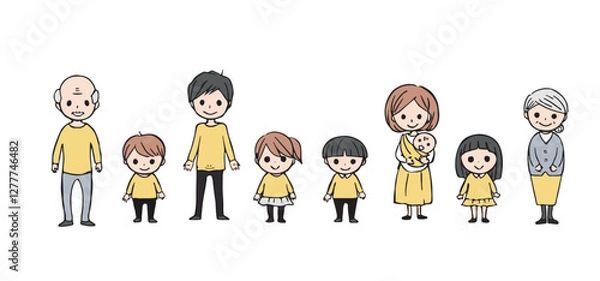 Obraz 三世代家族の全身イラストのセット