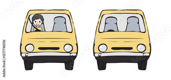 Fototapeta 車を運転する男性と車のイラスト