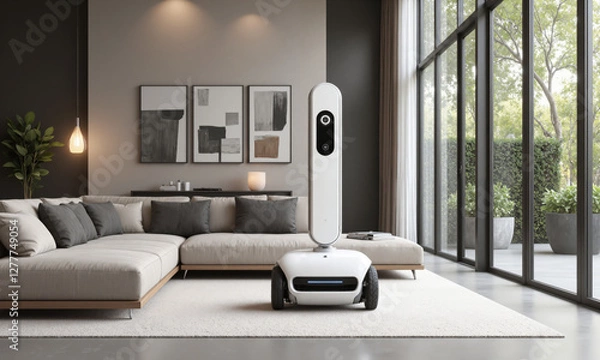 Fototapeta A smart AI-powered cleaning robot integrated into furniture, such as couches and ottomans, that automatically detects dirt or spills and starts cleaning.
