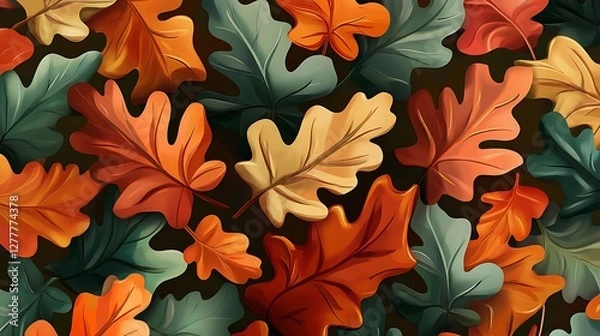 Obraz Autumn Oak Leaves Colorful Fall Foliage Design