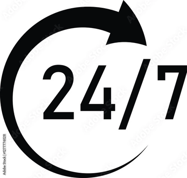 Obraz 24 hours 7 days black vector icon isolated