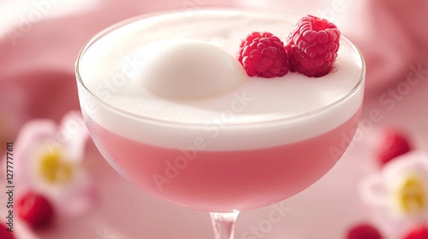 Obraz Refreshing Clover Club cocktail with raspberry garnish and soft pink hues