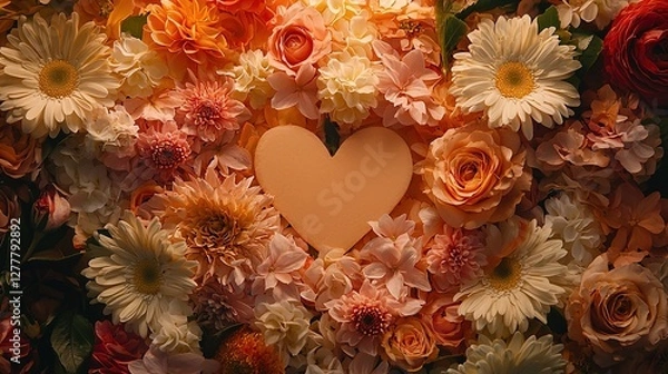 Fototapeta A beautifully crafted floral wreath made of vibrant flowers and delicate petals, set against a warm and textured background, perfect for nature, celebration, and decorative themes.