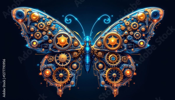 Obraz Steampunk butterfly with intricate gears against a dark background