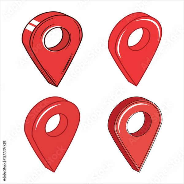 Fototapeta 3D Red Location Pin Icons Vector Set