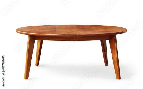Fototapeta Coffee table with elegant wooden finish and tapered legs isolated on White Background for modern interior design settings