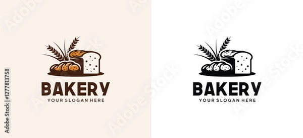 Obraz Fresh bread logo design vector illustration with wheat symbol