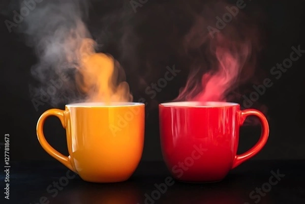 Fototapeta Dense multicolored smoke of red, orange and yellow colors on a black isolated background.