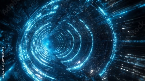 Fototapeta A futuristic tunnel of glowing blue light streaks, symbolizing speed, innovation, and technology. Perfect for tech-themed projects and digital concepts.
