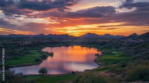 Obraz Stunning sunset with lake reflection wallpapers