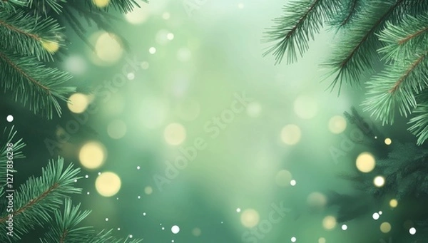 Obraz Festive pine branches frame winter bokeh background