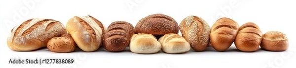 Fototapeta Assorted loaves & rolls studio shot, white background, bakery product image