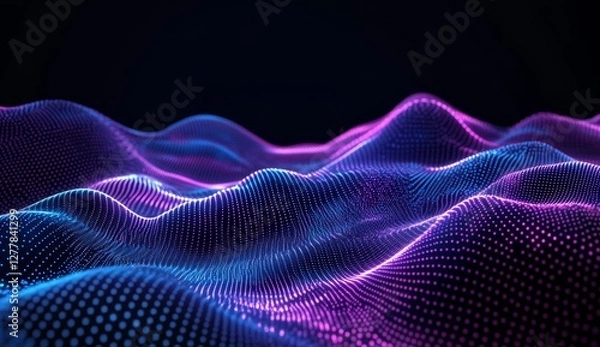 Fototapeta Abstract digital wave, glowing, dark background, tech design