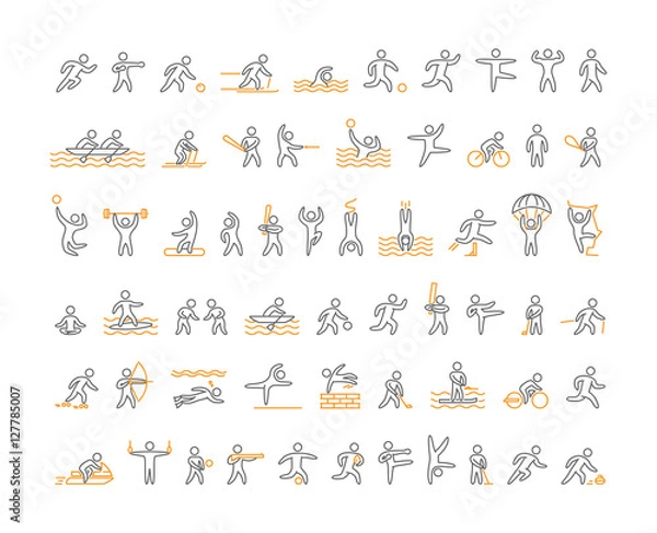 Fototapeta Vector line sports icons. Open path