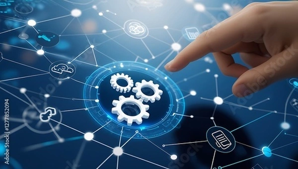 Obraz Robotic Process Automation (RPA) – Automating Business Workflows and Data Transfer, automation technology, business automation, RPA technology, digital transformation, process automation, AI automat


