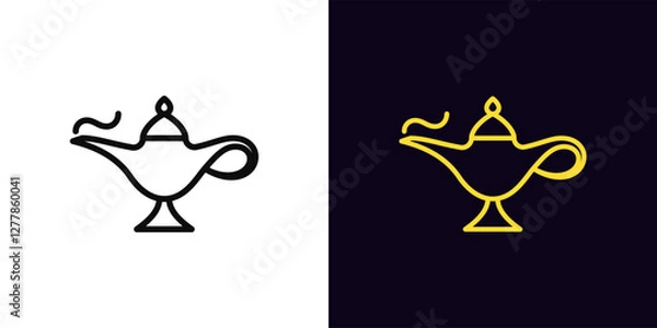 Obraz Outline magic lamp icon, with editable stroke. Magic genie lamp for wishes, arabian treasure. Eastern tale, genie treasure, golden oil lamp, arabic luxury, magical miracle, make wish. Vector icon