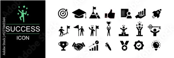 Fototapeta SUCCESS ICON SHEET .Contain winner,success,motivation,medal,target,meaking plan,achivement,focus,focus solid icon set.vector illustration 
