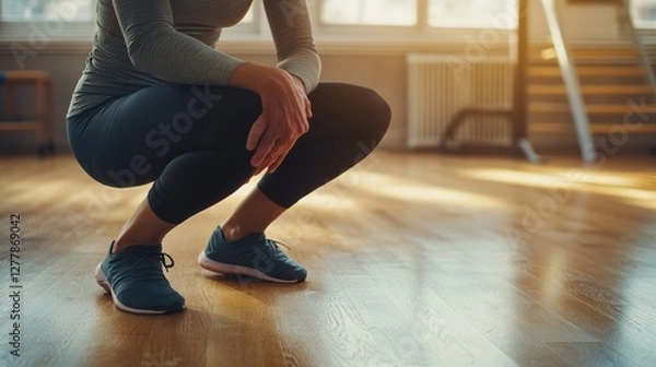 Fototapeta Knee exercises in a peaceful fitness studio. Featuring strength and recovery