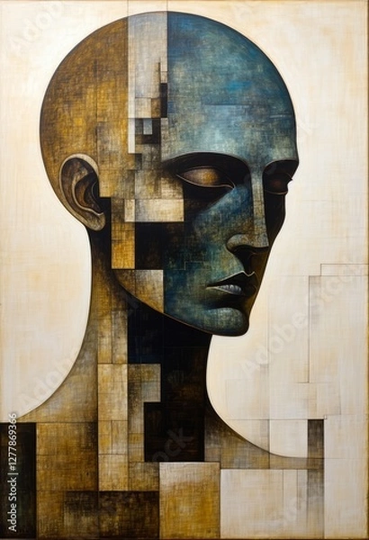 Fototapeta Abstract head of a person is made up of squares. Digital illustration.