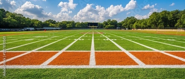 Fototapeta A football field with a white line down the middle