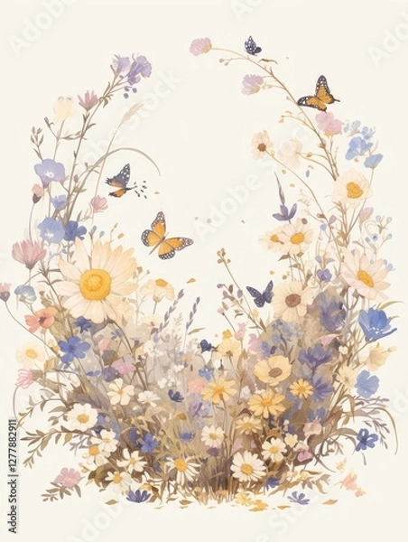 Fototapeta meadow flowers on the edge of the frame for booklets and frames.