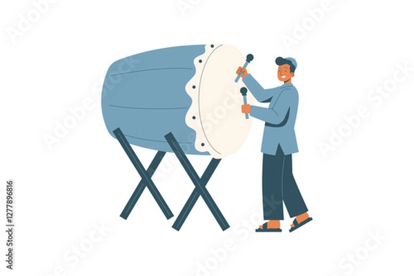Fototapeta Muslim Character Beating Mosque Drum