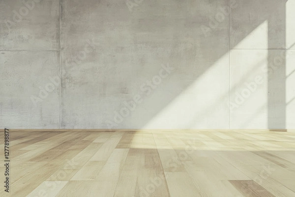 Obraz Modern empty interior with natural light highlighting wooden floor and concrete walls