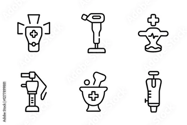 Fototapeta set of medical icons line art silhouette with vector Drawing Illustration
