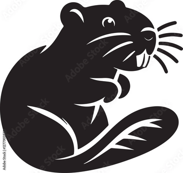 Fototapeta A simple Beaver silhouettes vector style with white background.