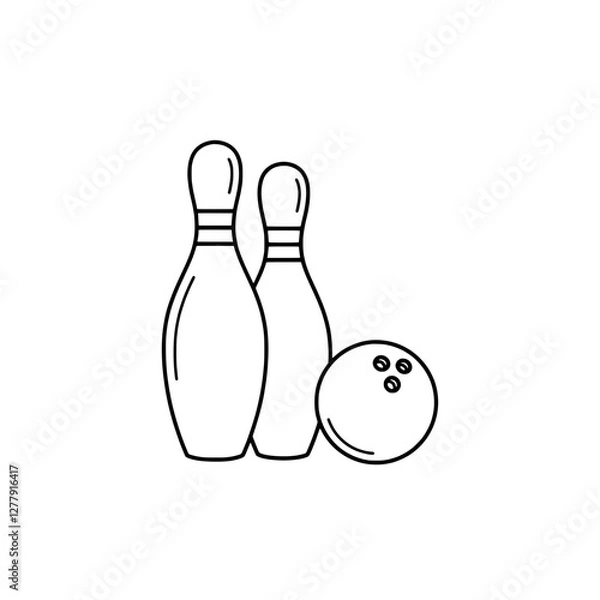 Fototapeta Strike Zone: Minimalist line art of bowling pins and ball, poised for a perfect strike in a graphic depiction of the sport's essentials. 