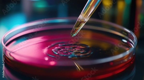 Fototapeta Droplet of liquid being carefully added to a petri dish using a precision laboratory pipette