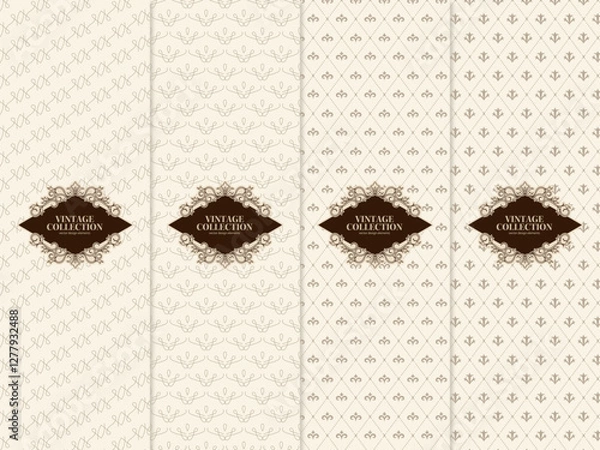 Obraz ヴィンテージなシームレスパターンの背景イラストセット