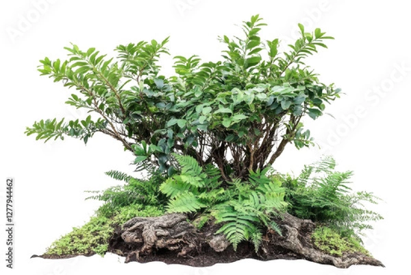 Obraz green bush with ferns isolated on white background