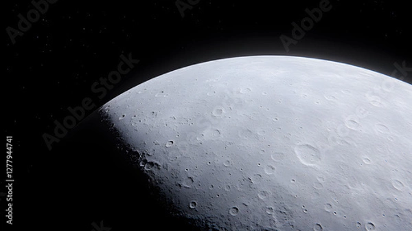 Fototapeta Lunar Surface with Visible Ridges, Close-up of Moon’s Texture
