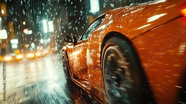 Fototapeta A cinematic action scene of a spy escaping in a high-speed car chase, intense and dynamic