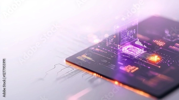 Obraz Illuminated Circuit Board with Glowing Technological Components and Patterns