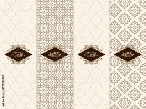 Obraz モロッカン柄のシームレスパターンの背景イラストセット