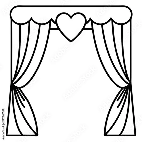 Fototapeta Curtain with heart-shaped tiebacks line art vector