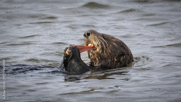 Fototapeta A California Sea Otter having a meal