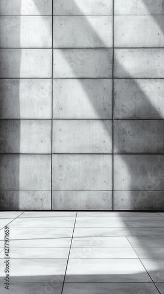Obraz Concrete Wall and Tile Floor with Shadow Play Minimalist Architectural Interior Design Background for Modern Concepts and Urban Spaces