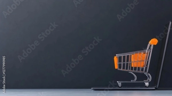 Fototapeta Online Shopping Concept with Shopping Cart on Laptop Display