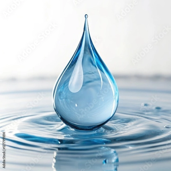 Obraz Crystal Clear Blue Water Droplet – Purity, Hydration, and Nature Concept