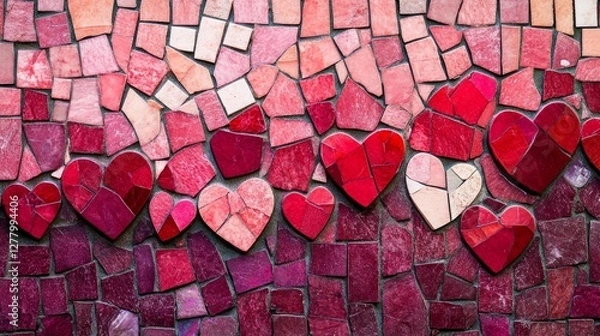 Obraz Red and Pink Heart Mosaic Background Texture